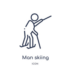 man skiing icon from people outline collection. Thin line man skiing icon isolated on white background.