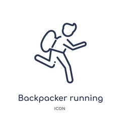 backpacker running icon from people outline collection. Thin line backpacker running icon isolated on white background.