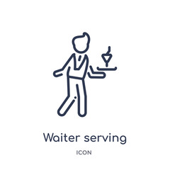 waiter serving a drink on a tray icon from people outline collection. Thin line waiter serving a drink on a tray icon isolated on white background.
