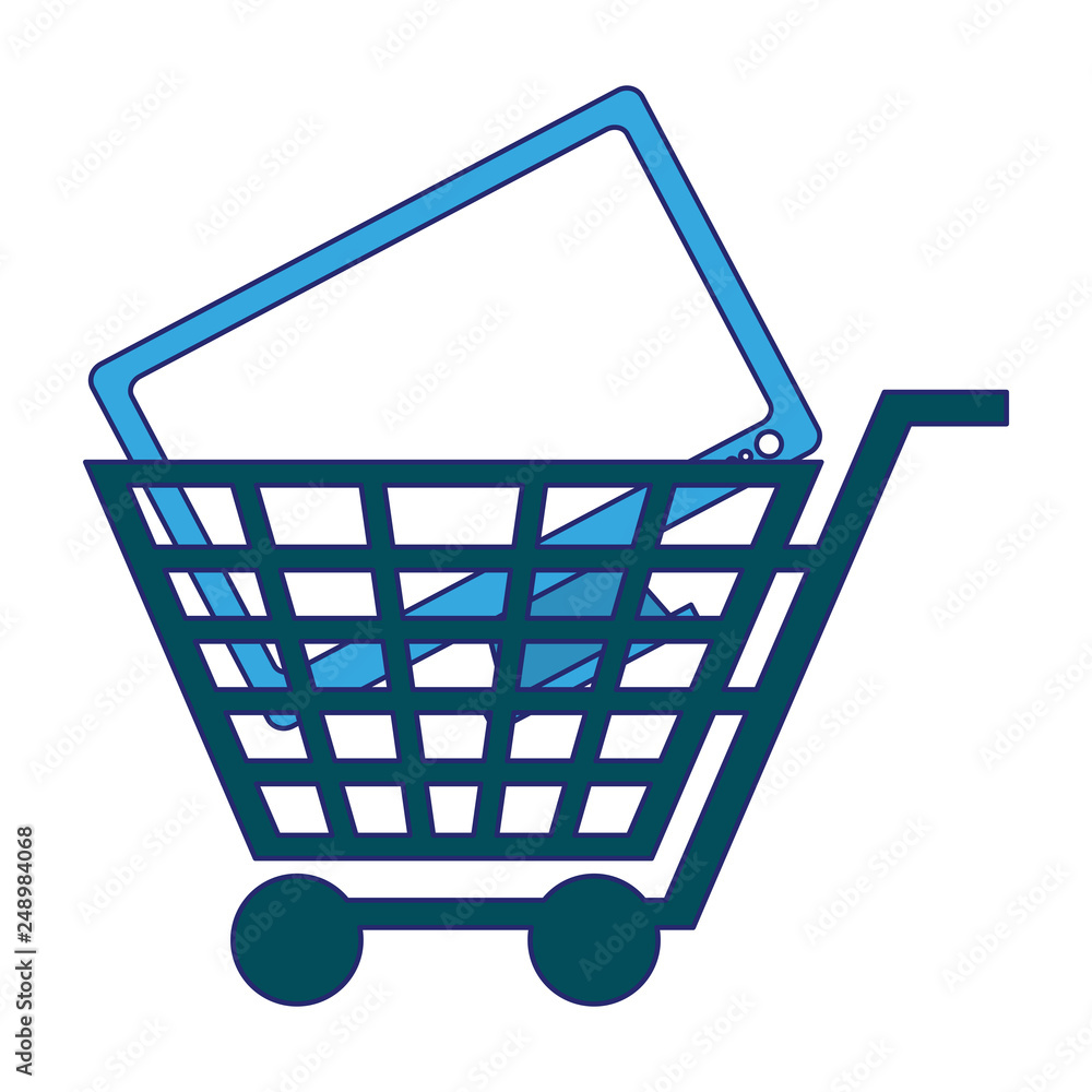 Poster shopping cart with computer screen