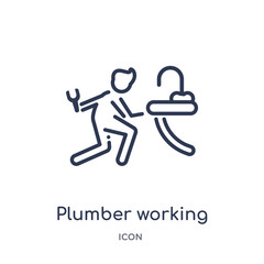 plumber working icon from people outline collection. Thin line plumber working icon isolated on white background.