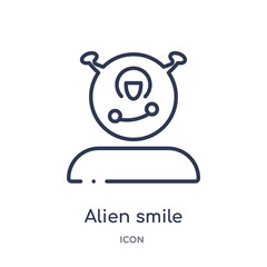alien smile icon from people outline collection. Thin line alien smile icon isolated on white background.