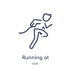 running at finish icon from people outline collection. Thin line running at finish icon isolated on white background.