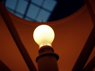 Decorative antique styles light bulbs in the lamp and dark background.