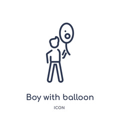 boy with balloon icon from people outline collection. Thin line boy with balloon icon isolated on white background.