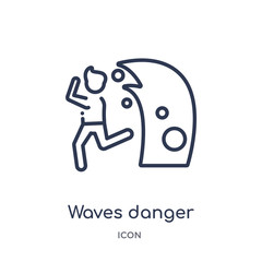 waves danger icon from people outline collection. Thin line waves danger icon isolated on white background.