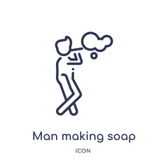 man making soap bubbles icon from people outline collection. Thin line man making soap bubbles icon isolated on white background.