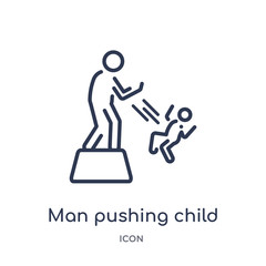 man pushing child icon from people outline collection. Thin line man pushing child icon isolated on white background.