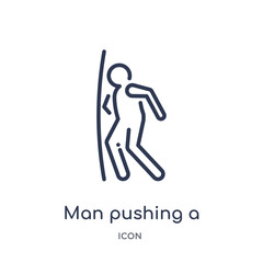 man pushing a door with his body icon from people outline collection. Thin line man pushing a door with his body icon isolated on white background.