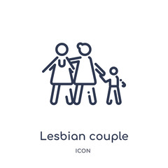 lesbian couple and son icon from people outline collection. Thin line lesbian couple and son icon isolated on white background.