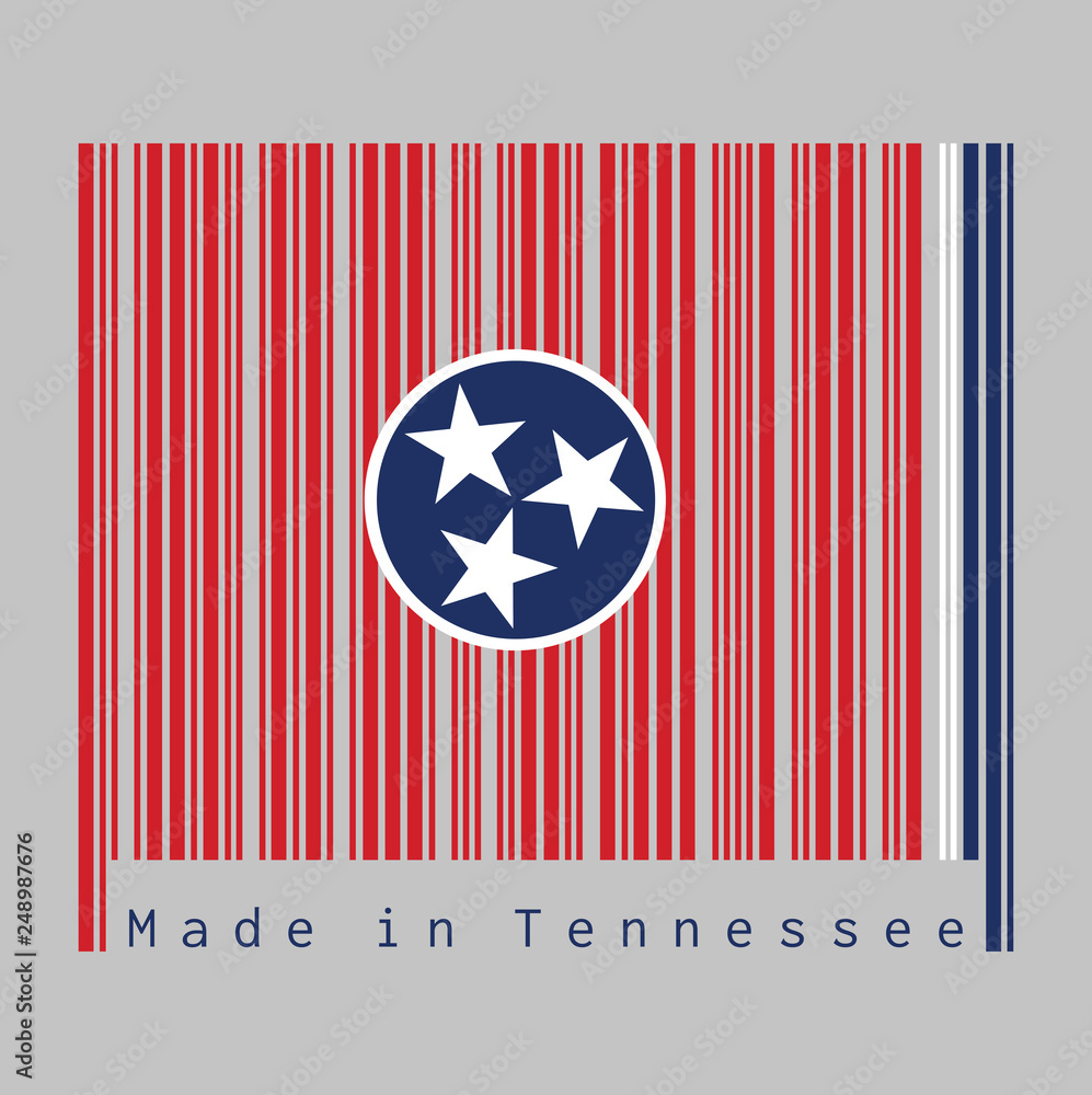 Wall mural barcode set the color of tennessee flag, a blue circle with three white five-pointed stars on a rect