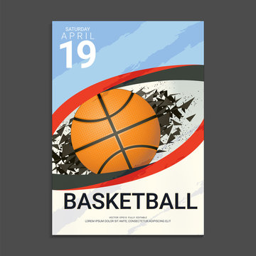 Flyer & Poster Cover design template for Basketball tournament or championship, Editable graphic element in blue, grey and white colours. (EPS10 vector fully editable and color change)