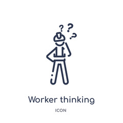 worker thinking icon from people outline collection. Thin line worker thinking icon isolated on white background.
