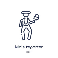 male reporter icon from people outline collection. Thin line male reporter icon isolated on white background.