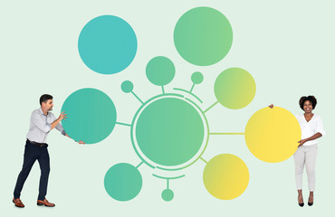 Team with empty connected round boards
