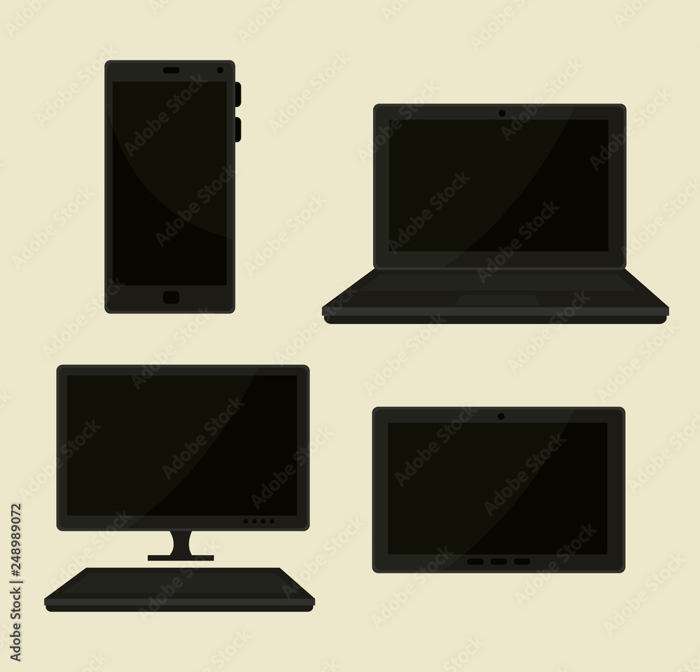 Poster set smartphone with laptop and tablet with computer technology