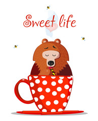 Sweet Life Cute Cartoon Bear Character Sit In Mug