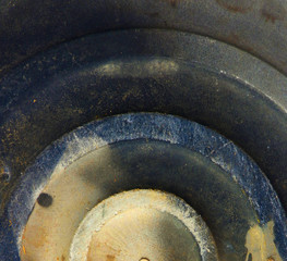 beautiful abstract painting emboss background, blue and yellow color background with layer of round emboss design, background of colorful spotted on plastic material, blue yellow and beige color