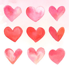 Heart icons watercolor illustration set