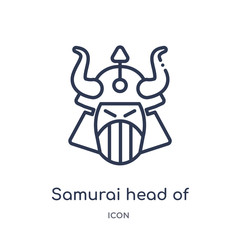 samurai head of japan icon from other outline collection. Thin line samurai head of japan icon isolated on white background.