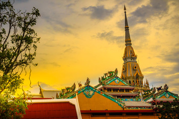 Beautiful golden pagoda at Wat Sothonwararam, a famous public temple in Chachoengsao Province,...
