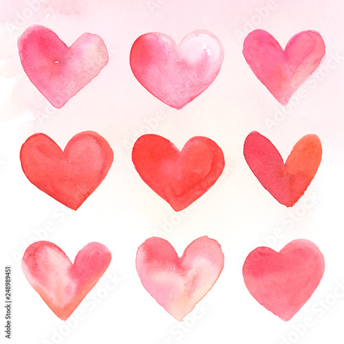 "Heart icons watercolor illustration set" Stock image and royalty-free