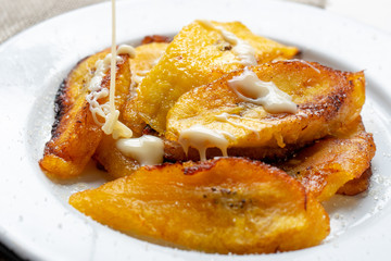 Sweet fried plantain with condensed milk