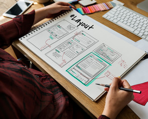 Website development layout sketch drawing