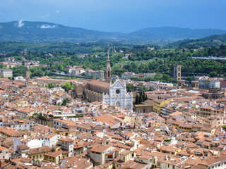 Florence cityscape. Aerial view from the top of Duomo Cathedral. Tuscany, Italy