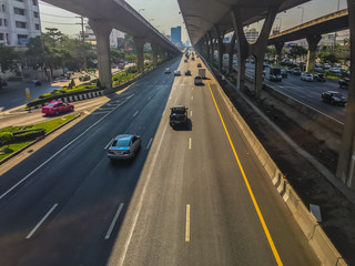 Bangkok, Thailand - March 14, 2017: Traffic flow at the street in front of Central Bangna department store, Bangna-Trad expressway from Bangkokk to Trad province, the far eastern part of Thailand.