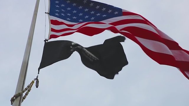 American flag waving in slow motion