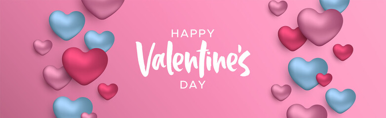 Valentines Day 3d pink and blue heart web banner