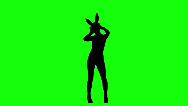 Erotic Stripper Wearing Playboy Bunny Ears Dancing Silhouette