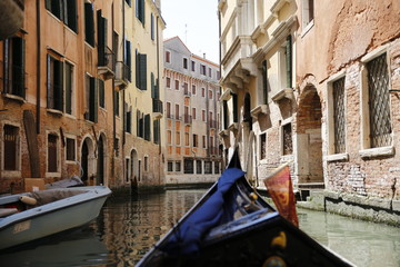 Fototapeta na wymiar The view of Canal of Venice from the gondola boat