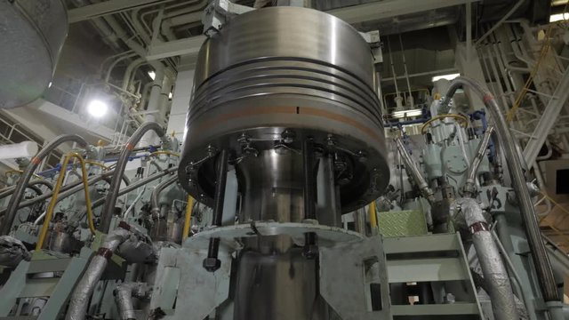 Piston near diesel engine of ship