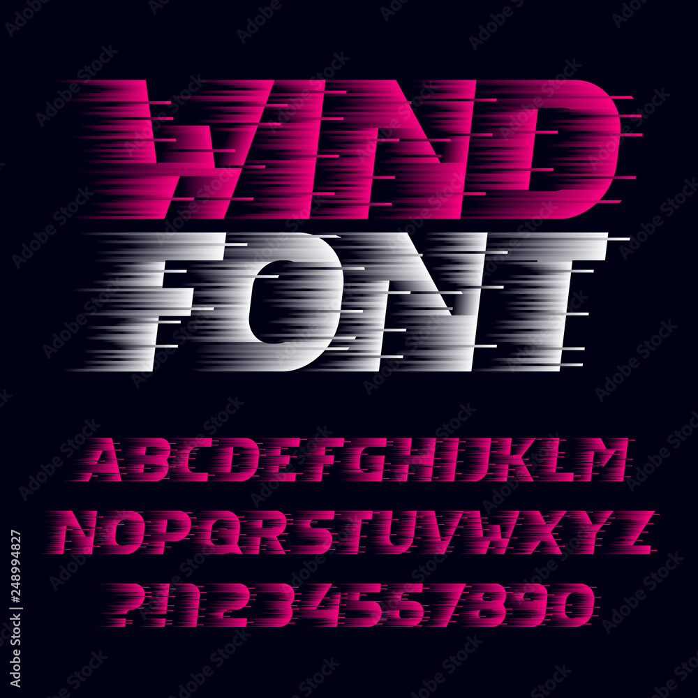 Aufkleber fast wind alphabet font. speed effect letters, numbers and symbols. stock vector typeface for your d