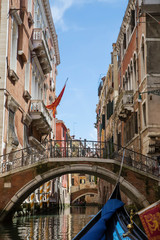 The view of Canal of Venice from the gondola boat