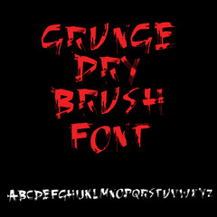 Grungy modern dry brush lettering. Handdrawn grunge ink font. Vector illustration.