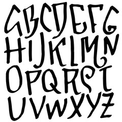 Simple alphabet letters. Handdrawn grunge ink font. Vector illustration.