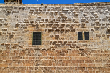 Exterior of southern wall of the ancient Temple Mount in Old City Jerusalem