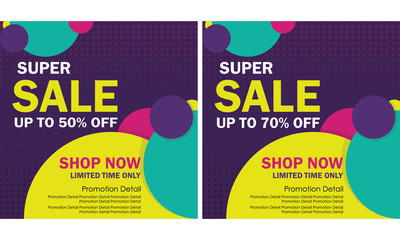 Full Color Super Sale Banner, discount up to 50% Off. Poster Sale - Vector