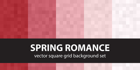Pixel pattern set Spring Romance. Vector seamless pixel art backgrounds