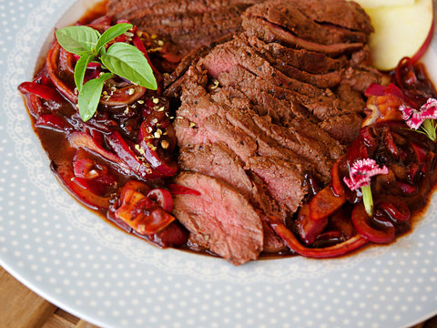 Kangaroo Meat Steak With Raspberry Sauce