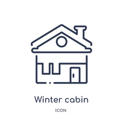 winter cabin icon from winter outline collection. Thin line winter cabin icon isolated on white background.