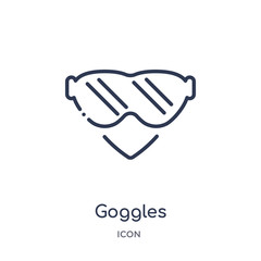 goggles icon from winter outline collection. Thin line goggles icon isolated on white background.