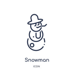 snowman icon from winter outline collection. Thin line snowman icon isolated on white background.