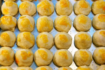 Chinese pastry, Thai cake,Spring Roll pastry moon cake with nuts, mung bean & egg cake