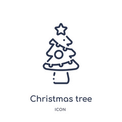 christmas tree icon from winter outline collection. Thin line christmas tree icon isolated on white background.