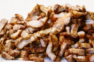 Close up Deep fried crispy pork, fried streaky pork, style thai food