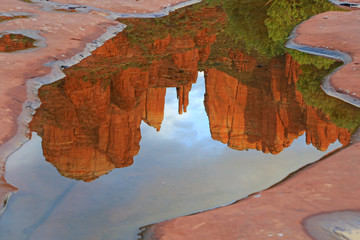 Mirror reflection of Cathedral Rock, Sedona, Arizona
